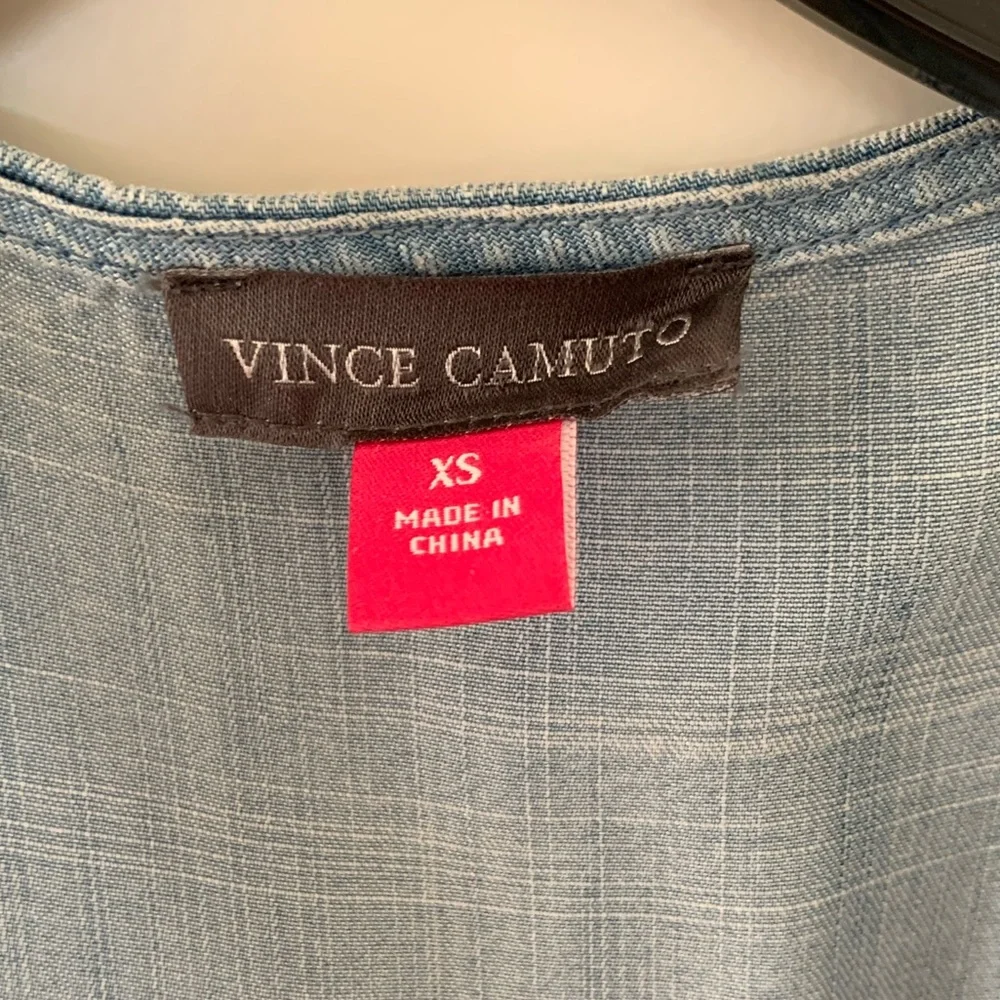 Vince Camuto Women's Blue Ruffled Button Front Chambray Shirt Dress Size…